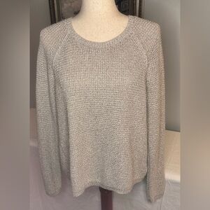 Split back light gray metallic knit crew-neck sweater by Rachel by Rachel Roy.